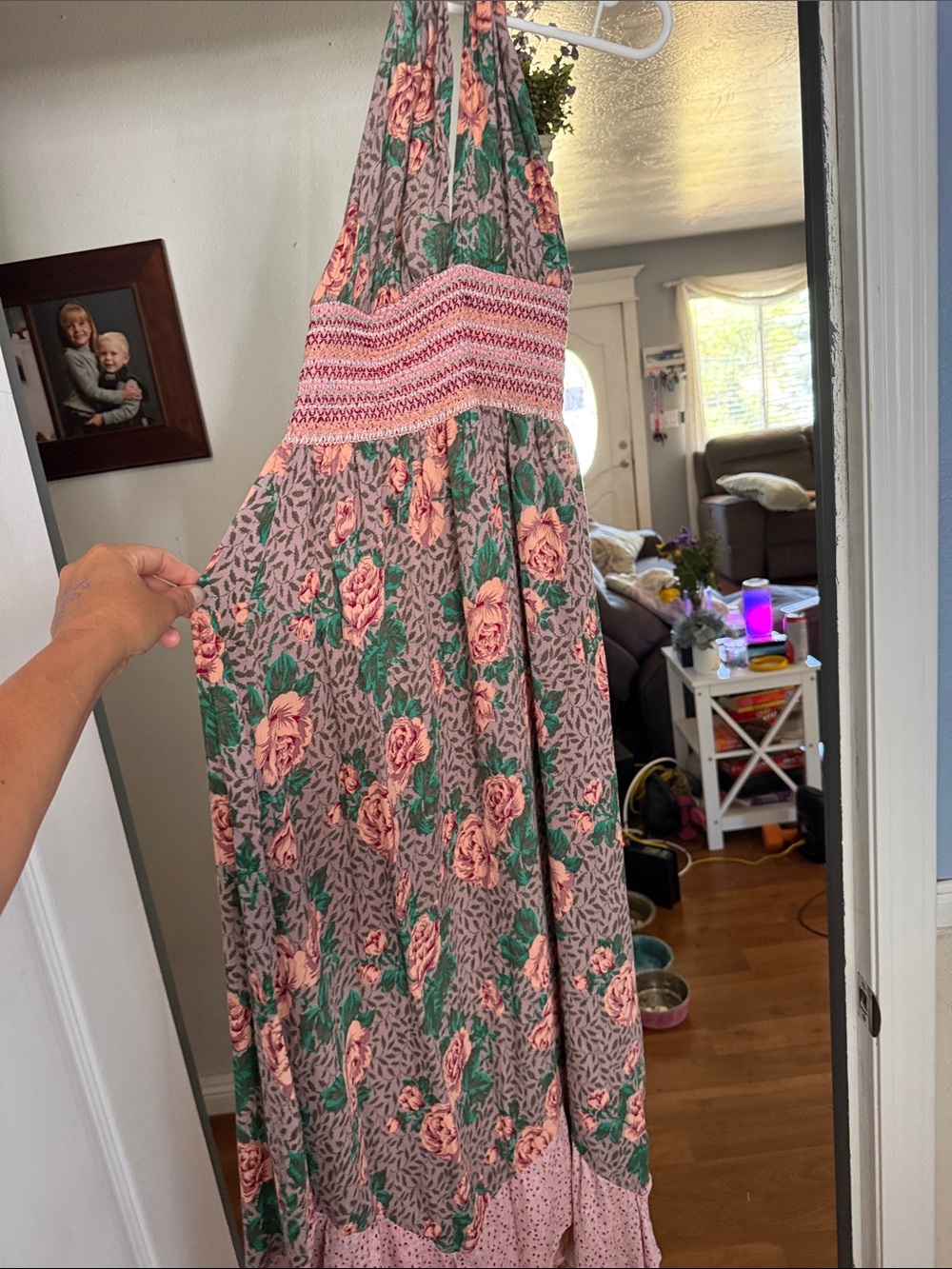 Angie Floral Halter Maxi Dress in Pink and Green Sz L
